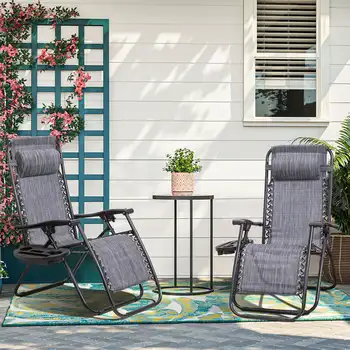 Кресло Для отдыха с откидывающейся спинкой, кресло для отдыха на открытом воздухе, патио, стул с регулируемой подушкой, 2 (двойной серый) фанерных кресла, кресло для отдыха