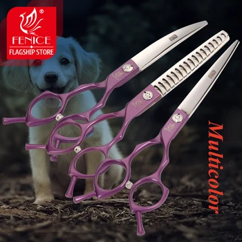 Fenice Professional Japan Красочные 440c 6,5-дюймовые ножницы для ухода за домашними собаками Набор Резаков Более тонкие изогнутые ножницы