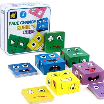 Детские Деревянные Выразительные блоки Монтессори Развивающие Изменение Лица Логические игры Для логического мышления Геометрические Головоломки Подарок