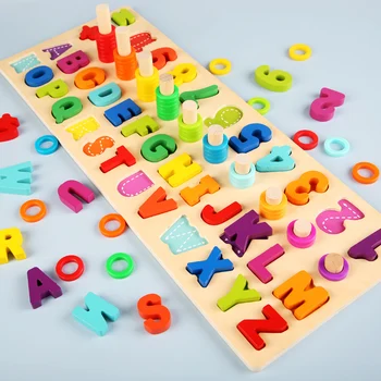 Обучающие деревянные игрушки Монтессори, Детская доска-головоломка, Математика, Деревянная игрушка Монтессори для дошкольного возраста, Счет, соответствие цифровому алфавиту