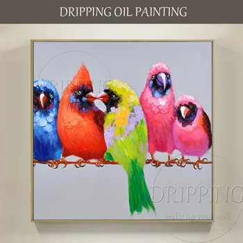 Художник расписал вручную Высококачественных разноцветных птиц-попугаев, Картина маслом на холсте, Картина ножом, Картина маслом с четырьмя птицами-попугаями