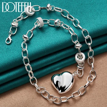 DOTEFFIL Гладкое полое ожерелье в виде сердца из стерлингового серебра 925 пробы для женщин, мужчин, свадебных украшений для помолвки