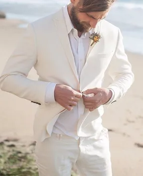 2023 Новый мужской костюм с отворотом на одной пуговице для свадьбы, приталенные смокинги, мужские летние (куртка + брюки) Полиэфирная ткань