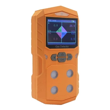 Детектор газа 4 в 1 Портативный монитор с несколькими детекторами газа Цветной дисплей с графическим отображением Перезаряжаемая батарея Звуковое и световое оповещение