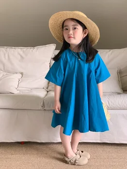 Синее платье Принцессы для маленьких девочек от 1 до 10 лет, Лето 2023, Новая Модная Одежда в Корейском Стиле, Элегантное Платье Принцессы для малышей