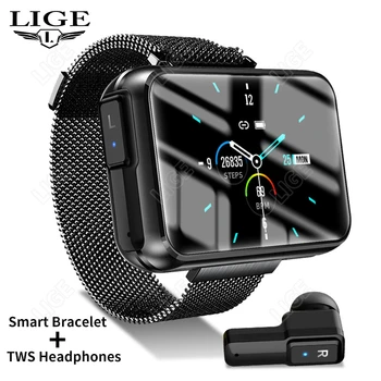Смарт-часы LIGE Bluetooth Call TWS наушники 2 в 1 Частота сердечных сокращений кровяное давление Full Touch Мужские женские смарт-часы для Android IOS