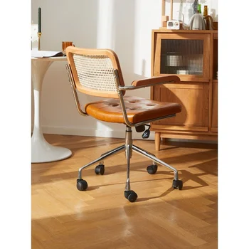Rattan Computer Chair Office Chair Retro Simple Home Medieval Study Desk Nordic Light Luxury arm Seat кресло для гостинной