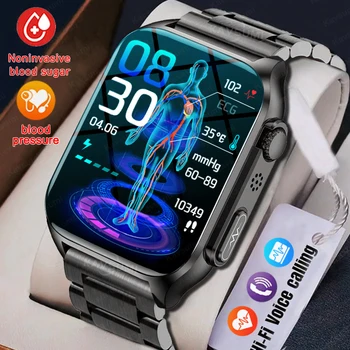 2023 Новые Смарт-Часы с уровнем глюкозы в крови, Мужские Часы с Bluetooth-Вызовом, ЭКГ + PPG Для измерения артериального Давления, Спортивные Умные Часы Для Мужчин И Женщин