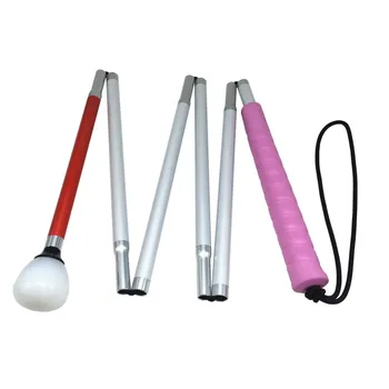Розовая ручка, 6-секционная складная трость для слепых, Алюминиевая белая трость, светоотражающий красный, 120 см-155 см
