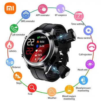 Xiaomi Мужские Беспроводные Смарт-часы с сенсорным экраном 2 в 1 Bluetooth С наушниками Наушники TWS Фитнес Спортивные Смарт-часы для Android IOS