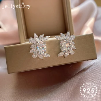 Jellystory Роскошные серьги для женщин, ювелирные изделия из стерлингового серебра S925 пробы с цитрином, Цирконом, драгоценными камнями, серьги-гвоздики, подарок для свадебной вечеринки