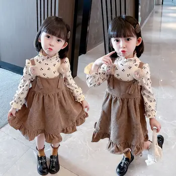 Платье для девочек, весенне-осенний костюм 2022, новая модная весенняя одежда для маленьких девочек, детская юбка на подтяжках, комплект из двух предметов