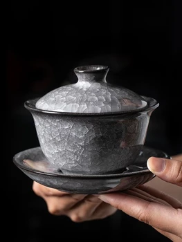 Hover three cai cover чаша большая одиночная чайная чашка ручной работы железная шина черный открытый лист ледяная трещина керамический чайный сервиз кунг-фу
