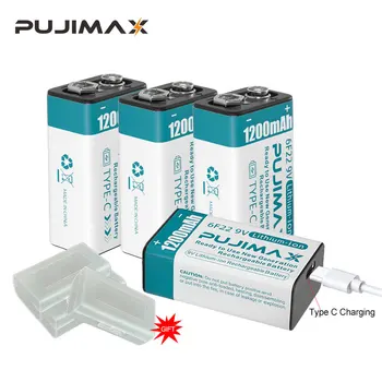 Батарея PUJIMAX 9V 1200mAh Литий-ионная Аккумуляторная Батарея Type-C USB Литиевая Батарея Для Мультиметра, Микрофона, Игрушечного Зарядного Кабеля