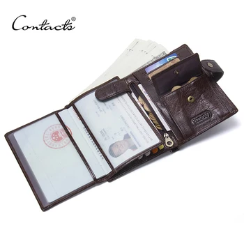 Кожаный бумажник CONTACT'S, Роскошные мужские кошельки из натуральной кожи, мужской кошелек с карманом для паспорта и держателем для карт Высокого качества