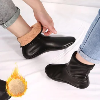 Унисекс, зимние теплые кожаные термальные тапочки для ботинок, домашние мягкие нескользящие носки, мягкие нескользящие носки для мужчин и женщин