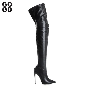 GOGD/Новинка 2023 года; женские модные ботфорты выше колена на шпильке с острым носком; обувь на высоком каблуке; пикантная обувь для вечеринок и ночного клуба; большой размер 43