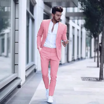 2022 Повседневный Модный Роскошный Деловой Мужской костюм для Свадебной вечеринки, Смокинги Slim Fit, Розовые Костюмы с отворотом, Мужские (куртка + брюки)