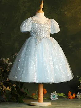 Свадебное платье для маленьких девочек, Расшитое Блестками Голубое Платье для девочек, Торжественные платья Для Детей, Одежда для Торжественных случаев, Одежда для детских Вечеринок