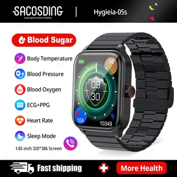 Неинвазивный Уровень глюкозы в Крови Смарт-Часы Для Здоровья NFC Bluetooth Вызов ЭКГ + PPG Термометр Кровяное Давление Пульсометр Smartwatch