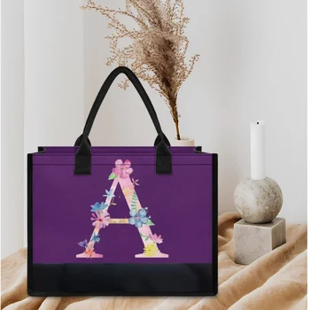 Фиолетовая женская сумка-тоут с рисунком букв алфавита, Элегантные сумки через плечо большой емкости для девочек, подарки для учительниц, мам