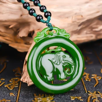 Натуральный зеленый нефритовый кулон в виде слона ручной работы, модные ювелирные изделия из бутика, мужское и женское благоприятное ожерелье, подарочные аксессуары
