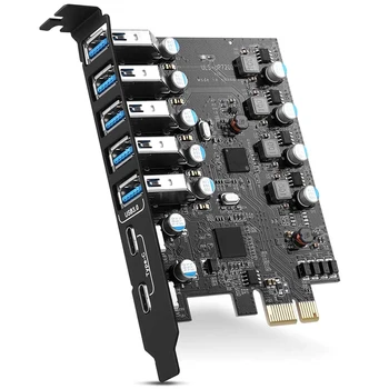 7-портовая карта расширения PCI-E к USB 3.0, Дополнительная карта PCI Express USB 3.2, Встроенный конвертер-концентратор USB3 для настольных ПК