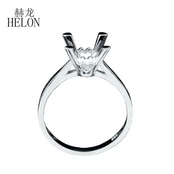 HELON Solid 14k Белое золото AU585 Круглой Огранки 8 мм, элегантное свадебное обручальное кольцо с Полумонтажом, Женское Модное Ювелирное кольцо