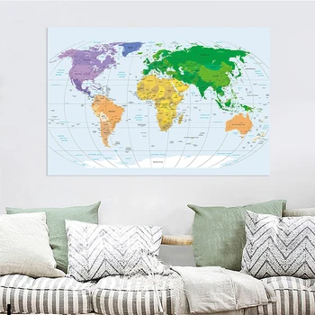Нетканая карта мира в проекции Меркатора размером 150x225 см без национальных флагов для образования и культуры