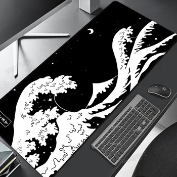 Коврик для мыши Great Wave для ноутбука, черно-белый Настольный коврик, Милый Кавайный Компьютерный Большой коврик для мыши, Японские игровые аксессуары, ковер для геймеров