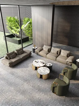 Итальянский минималистичный легкий роскошный кожаный диван, сочетание американского современного рядного дивана для гостиной на вилле высокого класса