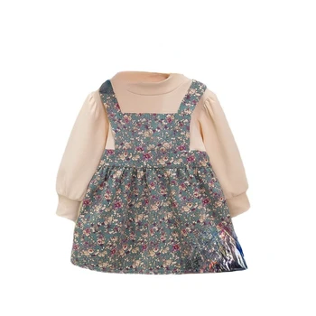 Весенне-Осенняя Модная одежда для маленьких девочек, Детское платье с милым принтом и длинными рукавами, повседневный костюм для малышей, детская спортивная одежда для Младенцев