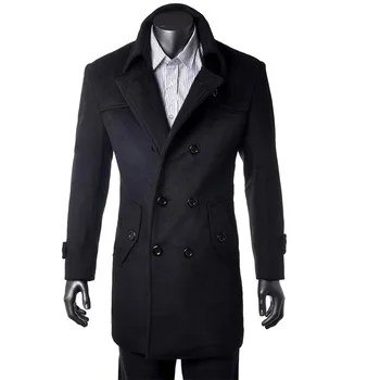 Сшитый на заказ Черный Тренч, Мужское Двубортное зимнее пальто, Мужское Длинное пальто, кашемировое шерстяное пальто, Зимние пальто для мужчин, куртка