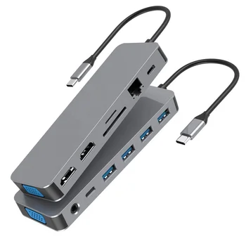 Высококачественная док-станция USB C 13 в 1 на заказ с 2 портами зарядки HDTV 100 Вт DP, многопортовый USB-концентратор