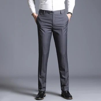 Модные Высококачественные Мужские брюки, Прямые Весенние Длинные Мужские однотонные Классические Официальные деловые Повседневные брюки, Большие размеры 29-38