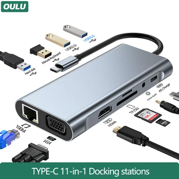 Док-станция Type C КОНЦЕНТРАТОР до 4K 30Hz HDMI-совместимый адаптер USB 3.0 RJ45 PD100W Зарядка для Ноутбуков Macbook Pro, Аксессуары для ПК
