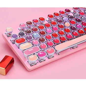 Розовые 104 Клавиши Ретро Круглые Колпачки для клавиш Double Shot DIY Keycap для пишущей машинки для Стильного плеера, Механическая клавиатура с подсветкой, Круглая клавиша