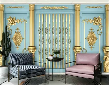 настенная роспись на заказ, шелковые 3D синие фотообои, европейская роскошная золотая гравировка, домашний декор для гостиной, обои для стен спальни