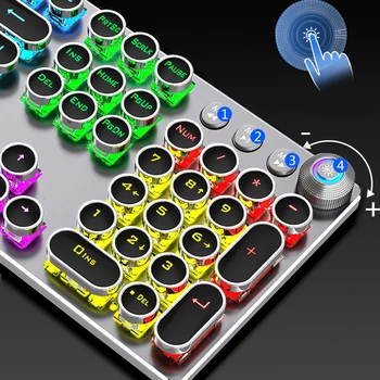 Игровая механическая клавиатура в стиле Стимпанк, Металлическая панель, Круглая Ретро-клавиша с подсветкой, Проводная компьютерная периферия для настольного ноутбука