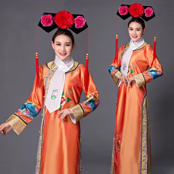 Китайский костюм Маньчжурской наложницы династии Ханьфу Цин, Придворный Вышитый Костюм Древней принцессы Чонсам для Косплея