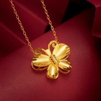 Подвеска-бабочка, женское ожерелье из чистого золота, 3D цепочка золотого цвета, свадебная вечеринка, изысканные ювелирные подарки