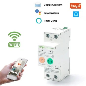 2P WIFI Счетчик энергии, контроль учета кВтч, Автоматический выключатель 1-63A, Регулируемое Реле таймера с защитой от утечки Tuya Smart