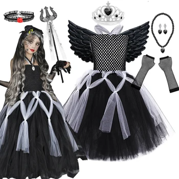 Костюм Черной ведьмы на Хэллоуин для девочек, платье принцессы-пачки 