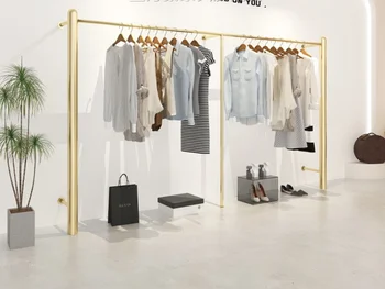 Креативный стеллаж для выставки товаров в магазине одежды, настенная вешалка для одежды, женская специальная вешалка для одежды, золотая
