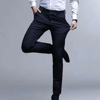 Легкие костюмные брюки с высокой талией, облегающие мужские костюмные брюки без морщин, Эластичные дышащие деловые официальные брюки, мужской костюм