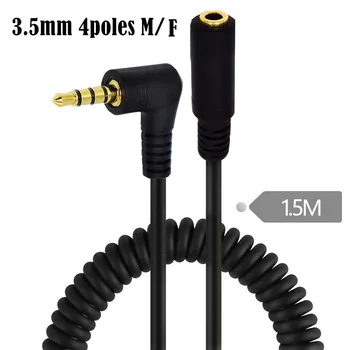 3,5 мм 4-полюсный TRS Угловой аудио Стерео Удлинитель от мужчины к Женщине Aux Аудио Спиральный кабель 5 футов