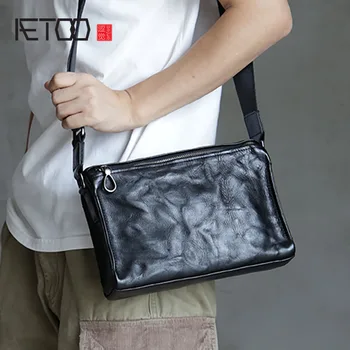 Мужские сумки в стиле ретро из натуральной кожи AETOO, мужские сумки через плечо из воловьей кожи первого слоя, модные сумки-мессенджеры в стиле ретро