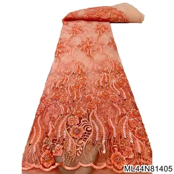 Фиолетовая кружевная ткань с вышивкой пайетками, Роскошная бисерная сетка, Французский Тюль, кружевные ткани для свадебного платья ML44N814