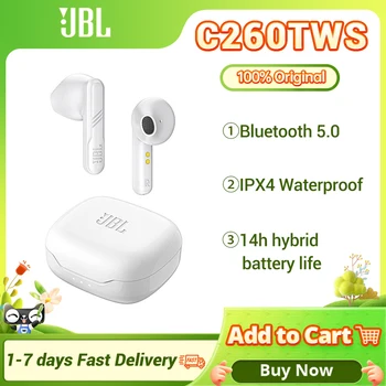 Наушники JBL C260TWS True Wireless Bluetooth 5.0 TWS Стереонаушники Чистый басовый звук Наушники Спортивная Гарнитура Чехол для зарядки микрофона