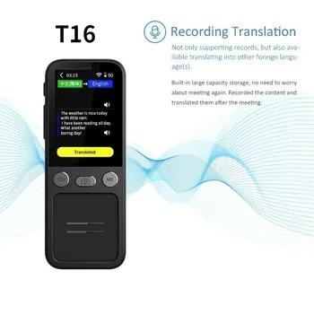 T16 AI Voice Переводчик в режиме реального времени на 138 нескольких онлайн-языков Голосовая запись с большим сенсорным экраном 3,1 Дюйма, Обучающее преобразование T12 New